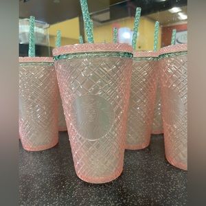 Starbucks Summer 2023 Pearl Peach Jeweled Cold Cup Tumbler 16oz